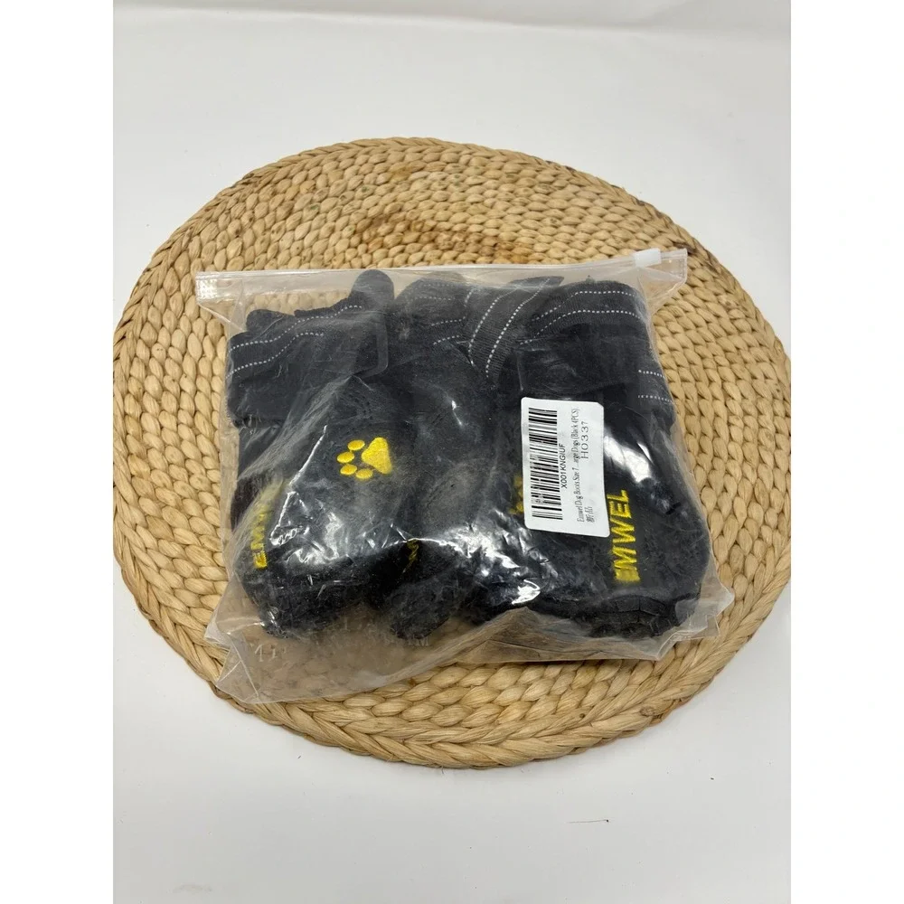 Emwel Dog Boots Size 7 Large Dogs Black Yellow‎ Paw Protection 4 Pack HO337